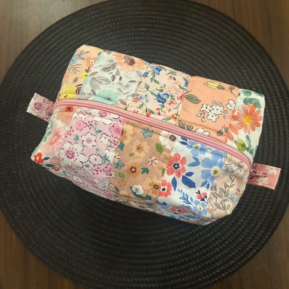 SOLD - Handmade Quilted Boxy Bag | Floral Patchwork | Pink Floral 1